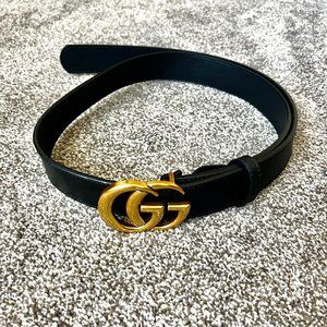 Gucci Leather Belt, Black with Gold Logo